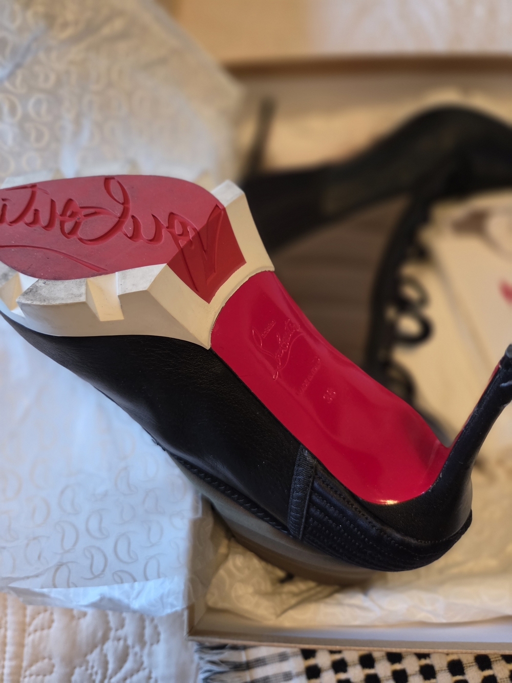 Christian Louboutin Black Leather Slingback with Red Sole